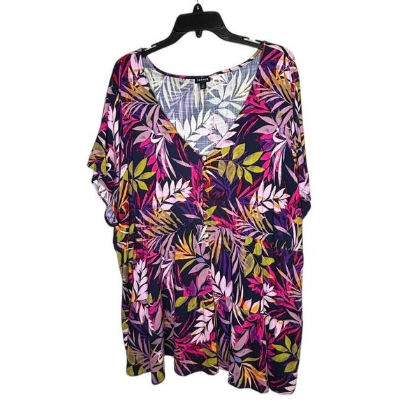 Torrid Palm Tree Tropical Summer Popover Short Sleeve Blouse Size 4X Plus - Picture 2 of 15